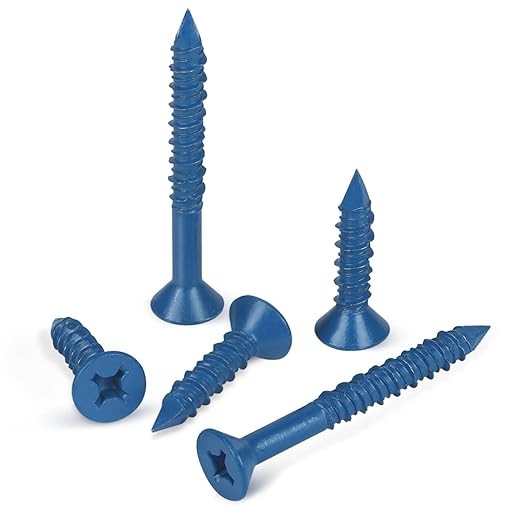 3/16" x 3-1/4" Concrete Screws, 50 PCS Blue Flat Head Concrete Screws Anchor Kit for Masonry, Cement, Block, Brick or Stucco