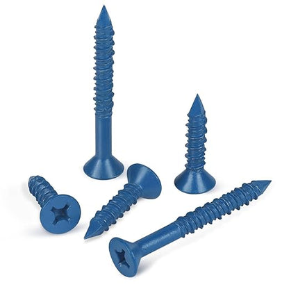1/4" x 1-3/4" Concrete Screws, 100 PCS Blue Flat Head Concrete Screws Anchor Kit for Masonry, Cement, Block, Brick or Stucco