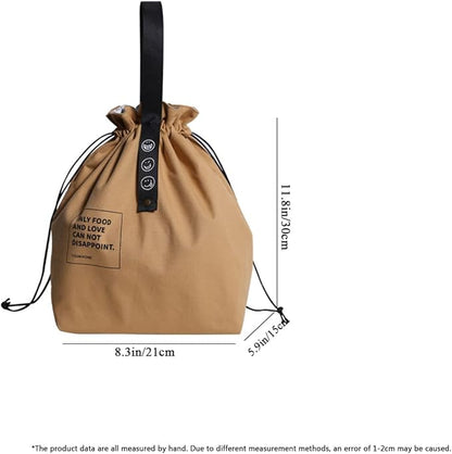 Canvas Drawstring Lunch Bag Insulated Lunch Tote Japanese Style Bento Tote Bag Reusable Lunch Bag Insulated Handbag Tote bag with Handle and Drawstring Closure for Women Work Picnic or Travel(YELLOW)
