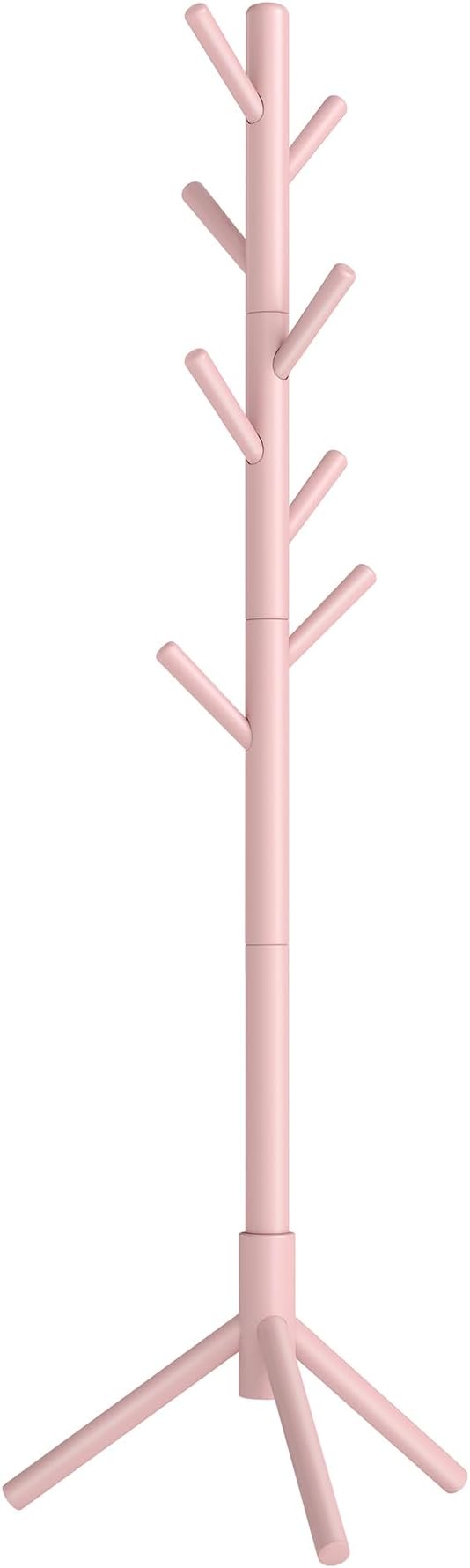 VASAGLE Solid Wood Coat Rack, Free Standing Tree-Shaped Coat Rack with 8 Hooks, 3 Height Options, for Clothes, Hats, Bags, Living Room, Bedroom, Home Office, Jelly Pink URCR004R01