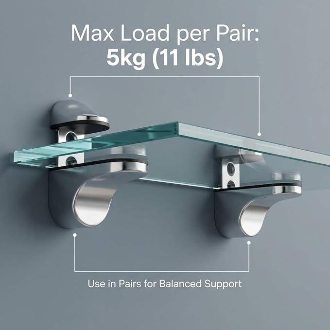 QWORK Adjustable Zinc Alloy Glass Shelf Brackets 8 Pack – Stable Support for Bathroom, Kitchen & Display Shelving