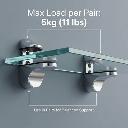 QWORK Adjustable Zinc Alloy Glass Shelf Brackets 8 Pack – Stable Support for Bathroom, Kitchen & Display Shelving