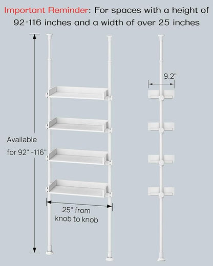ALLZONE 4 Tier Over The Toilet Storage, Adjustable Wood Over Toilet Bathroom Organizer, Freestanding Shelves, Fit Most Showers Over The Toilet Shelf, 92 to 116 Inch Tall, White