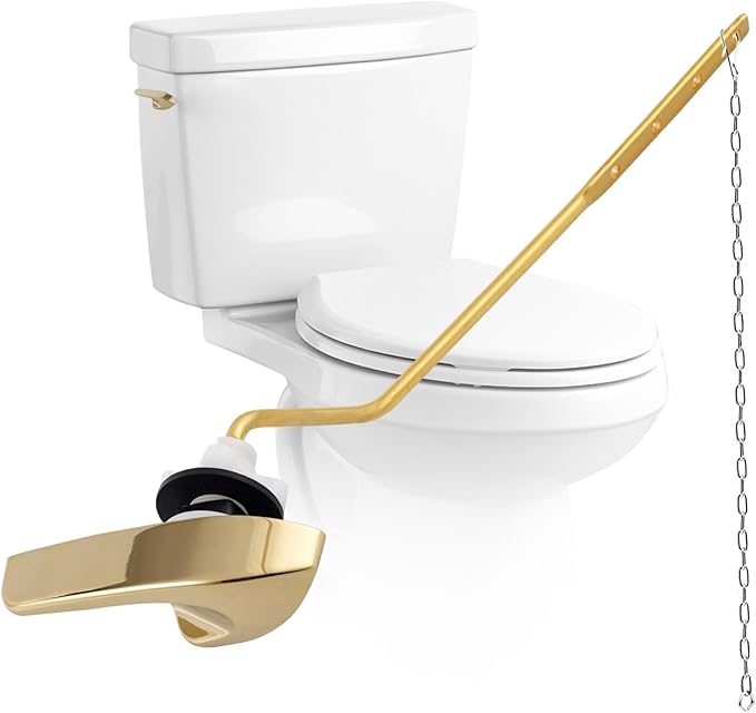 Universal Polished Gold Toilet Handle Replacement Kit, Side/Angle Mount Toilet Flush Handle Compatible with Kohler K-GP30324-CP/TOTO/American Standard, Stainless Steel Flapper Chain