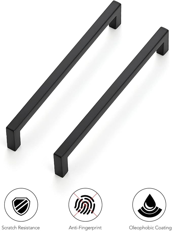 Ravinte 10 Pack Solid 6-1/4 Inch Center to Center Slim Square Bar Drawer Handles - Kitchen Cabinet Hardware in Matte Black - Drawer Pulls and Cabinet Handles