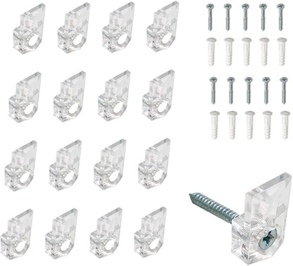20 Set Mirror Holder Clips Kit, Glass Retainer Clips, Clear Plastic, Wall & Door Mount
