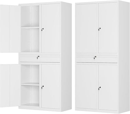 Metal Storage Cabinet,Tall File Cabinet with 2 Adjustable Shelves and Drawer,Lockable Steel Tool Cabinet for Home Office Garage School Warehouses