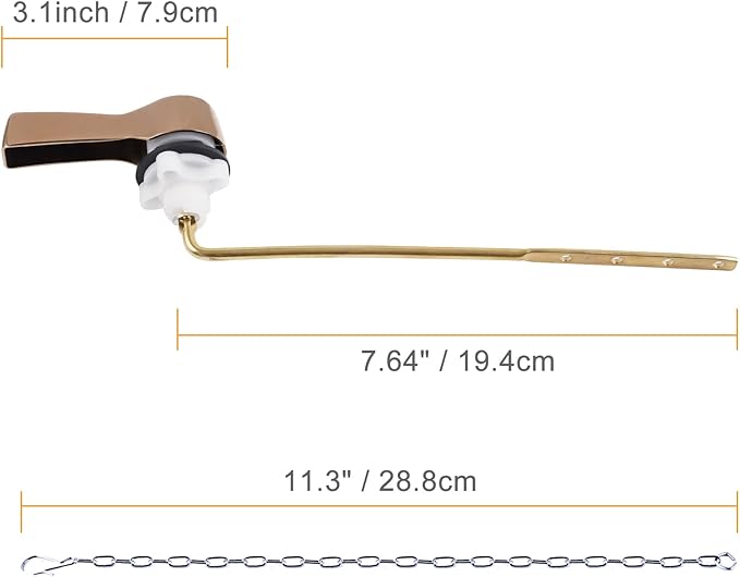 Hibbent Universal Metal Front Mount Toilet Handle Replacement Kit, Brass Toilet Flush Tank Lever with Stainless Steel Flapper Chains for Most Toilets, Rose Gold