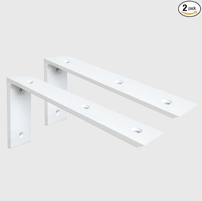 WINKER Countertop Support Bracket 2 Pack Heavy Duty 3/8" Thick Hidden L Shelf Bracket 18" x 8" x 2.5" Metal Corbels for Quartz/Granite/Wood/Concrete/Laminate Countertops, White