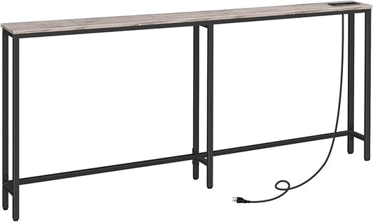 HOOBRO 70.9" Narrow Console Table with Charging Station, 5.9" Sofa Table with 2 Power Outlets and USB Ports, Long Entryway Tables Behind Couch Table, for Hallway, Livingroom, Greige BG185UXG01G1