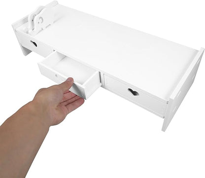 Tofficu Computer Desk Stand with Drawer, Desktop Monitor Riser with Storage, Laptop Shelf Shelves Organizer for Keyboard Storage (White)