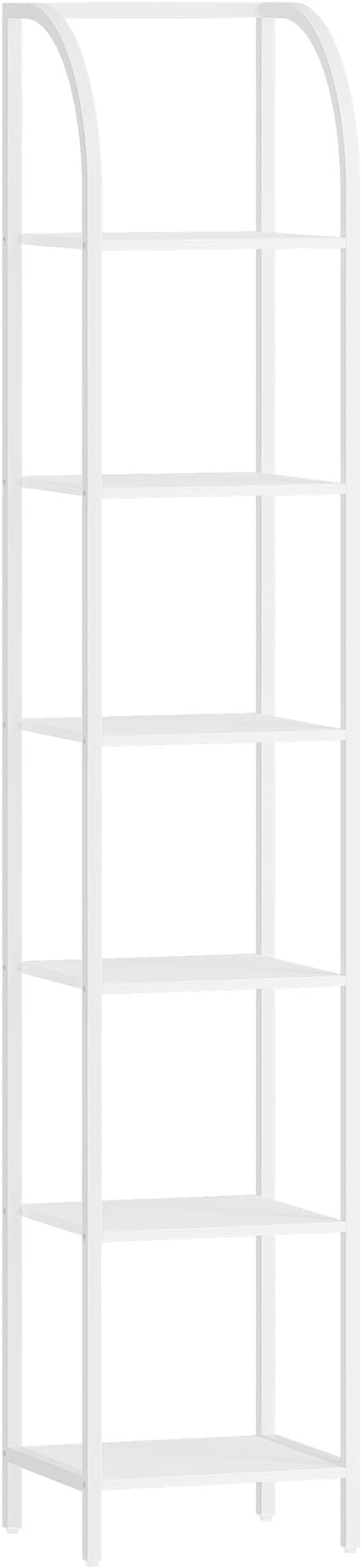 Bookshelf Narrow Bookcase, Tall Storage Rack with Steel Frame, Display Standing Shelf Unit, Skinny Book Shelf for Study Living Room Home Office, Industrial Style, 6-Tier White BC56013W