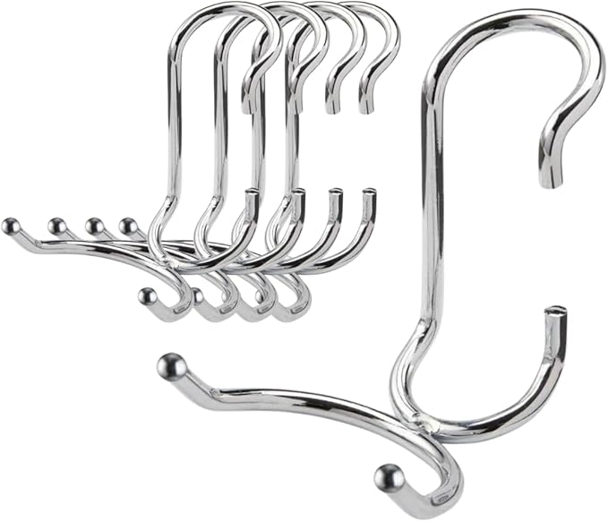 Shelf Pole Hooks 5 Pack | Chrome C-Hook for Hanging | Snap-On Hooks for 1 Inch Poles | Wire & Metal Shelving Hooks for Kitchen, Garage & Home Organization