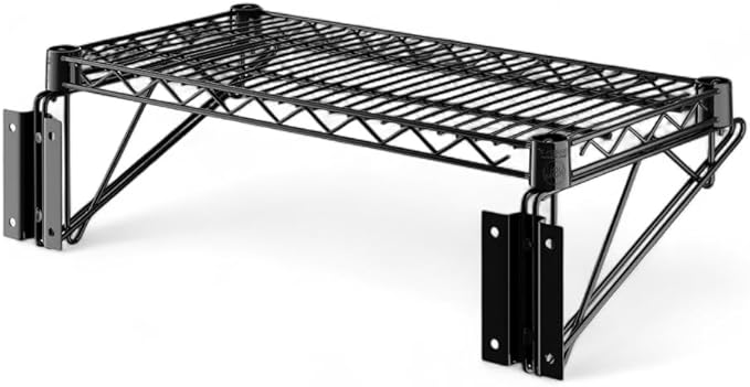 12" x 24" Black Wall-Mounted Wire Shelf with Epoxy Coating, Heavy-Duty Steel Storage Rack, NSF Certified, Easy Installation, Open Wire Design for Kitchen, Garage, or Utility Storage