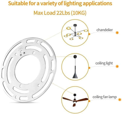 2 Pack Ceiling Fan Adapter Plate, Universal 4 Inch Ceiling Light Mounting Bracket, Steel Junction Box Adapter with Ground Screw, Light Fixture Mounting Bracket, Light Crossbar for Wall or Ceiling