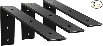 WINKER Countertop Support Bracket 3 Pack Heavy Duty 3/8" Thick Hidden L Shelf Bracket 8" x 6" x 2.5" Metal Corbels for Quartz/Granite/Wood/Concrete/Laminate Countertops, Black