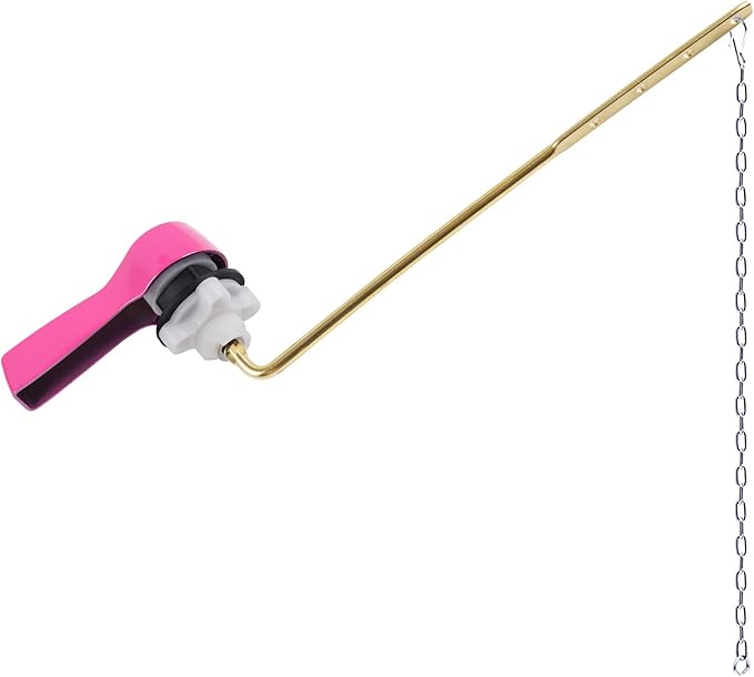 Hibbent Universal Metal Front Mount Toilet Handle Replacement Kit, Brass Toilet Flush Tank Lever with Stainless Steel Flapper Chains for Most Toilets, Pink