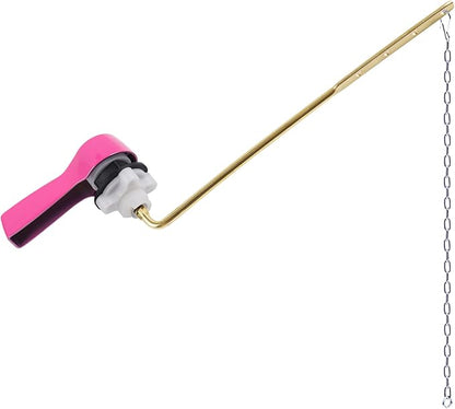 Hibbent Universal Metal Front Mount Toilet Handle Replacement Kit, Brass Toilet Flush Tank Lever with Stainless Steel Flapper Chains for Most Toilets, Pink