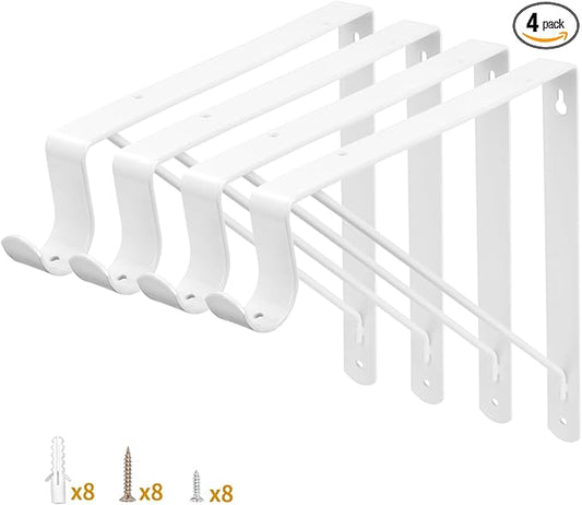 Yarssihha 4 Pack Closet Rod Bracket, 12 x 10.4 Inch Wall Mounted Closet Shelf Bracket, White Closet Rod Support Bracket with Screws