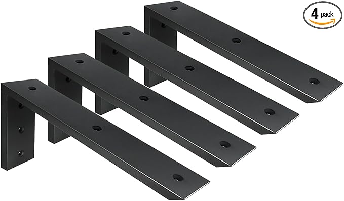 Countertop Support Bracket 4 Pack 12 inch Heavy Duty 1/2" Thick Black Black Granite Countertop Bracket 12"x6"x2.5" Shelf L Bracket Mantel Corbels for Quartz/Granite/Wood/Concret/Laminate Countertops