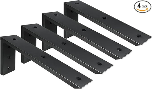 Countertop Support Bracket 4 Pack 12 inch Heavy Duty 1/2" Thick Black Black Granite Countertop Bracket 12"x6"x2.5" Shelf L Bracket Mantel Corbels for Quartz/Granite/Wood/Concret/Laminate Countertops