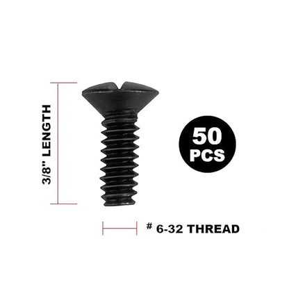 Henne Bery 3/8" Long 6-32 Thread, Oval Head Milled Slot Replacement Wall Plate Screws, 50 Pack, Black