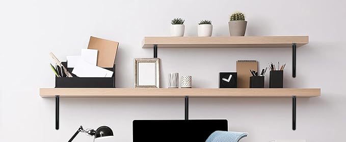 16 Pack L22 x H 12" Black Heavy Duty Shelf Brackets with Screws Metal Shelf Brackets Shelf Support Angle Brackets for Shelves L Brackets Heavy Duty Floating Shelf