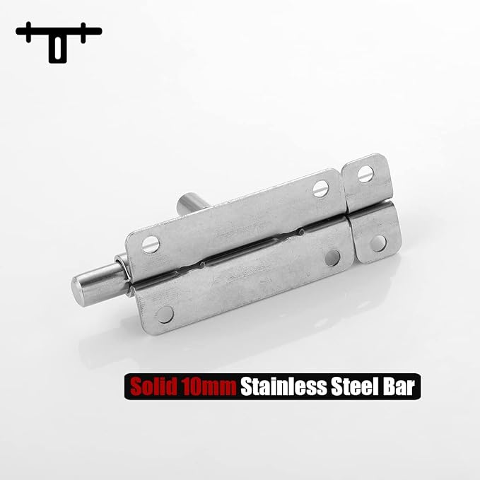 JQK Door Security Slide Latch Lock Barrel Bolt, 304 Stainless Steel Sliding Gate Latches Thickened 1.4mm with Padlock Hole, Silver, 4 Pack HBB120-P4