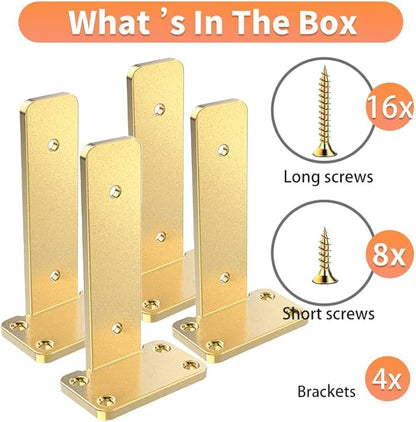 Floating Shelf Brackets Upgraded,12 inch, Gold Heavy Duty Iron Shelf Brackets, Industrial Modern Floating Shelf Support for Wall Mount Shelves,Wide Brackets ,4 Pack, Support DIY(5mm Thickening Type).