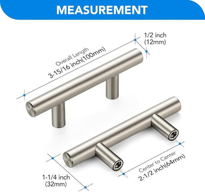 Brushed Nickel Cabinet Handles 2-1/2 Inch Hole Spacing Stainless Steel Drawer Pulls for Cabinets, Dresser, Bathroom 30 Pack