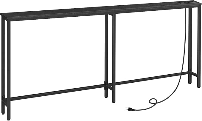 HOOBRO 70.9" Narrow Console Table with Charging Station, 5.9" Sofa Table with 2 Power Outlets and USB Ports, Long Entryway Tables Behind Couch Table, for Hallway, Livingroom, Black BB185UXG01G1