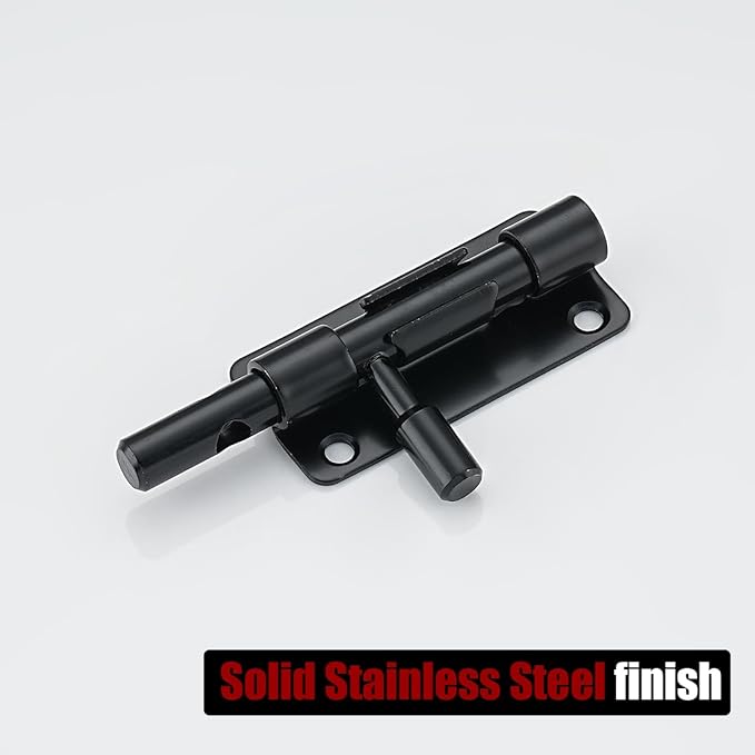 JQK Door Security Slide Latch Lock Barrel Bolt, 304 Stainless Steel Sliding Gate Latches Thickened 1.4mm with Padlock Hole, Black, 2 Pack HBB120-BK-P2
