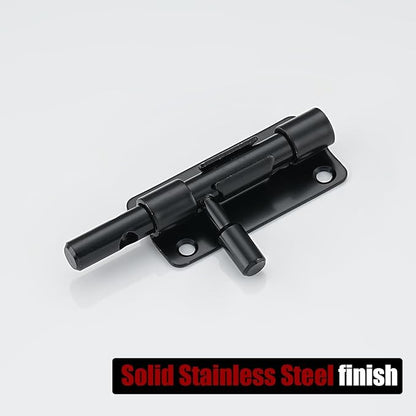 JQK Door Security Slide Latch Lock Barrel Bolt, 304 Stainless Steel Sliding Gate Latches Thickened 1.4mm with Padlock Hole, Black, 4 Pack HBB120-BK-P4