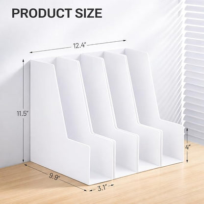 Vertical Magazine File Holder, Desk Organizer and Storage for Magazines, Binders, Notebooks, Envelopes, Multi-Purpose Desktop File Organizer for Home, Office & Classroom, 4 Pack, White