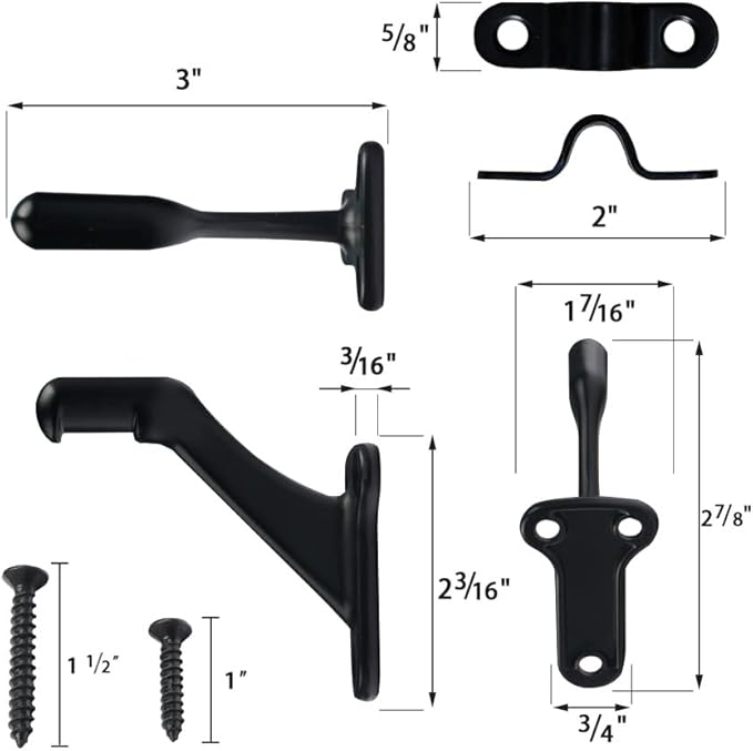 3 Pack Matte Black handrail Bracket,Handrail Stair Brackets 3" Heavy Duty Support Hardware Stairways, Home or Office Staircase Hand Rail Bracket with Screws,Easy Installation Railing Bracket