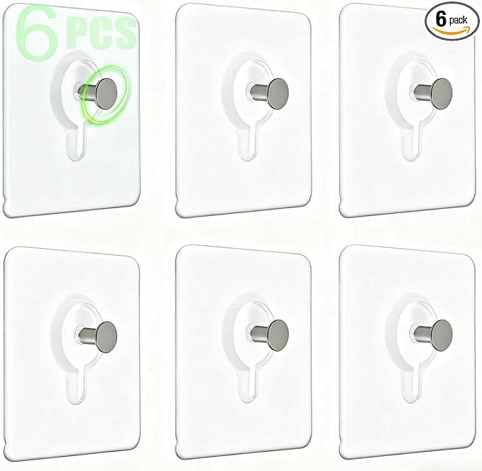 Picture Hanging Hooks,6 PCS Heavy Duty Up-Grade Wall Hangers Without Nails,Wall Picture Hangers, Transparent Waterproof Adhesive Picture Hanger,Frame Hanger Sticky Hooks for Bathroom,Kitchen