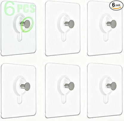 Picture Hanging Hooks,6 PCS Heavy Duty Up-Grade Wall Hangers Without Nails,Wall Picture Hangers, Transparent Waterproof Adhesive Picture Hanger,Frame Hanger Sticky Hooks for Bathroom,Kitchen