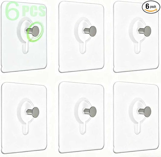 Picture Hanging Hooks,6 PCS Heavy Duty Up-Grade Wall Hangers Without Nails,Wall Picture Hangers, Transparent Waterproof Adhesive Picture Hanger,Frame Hanger Sticky Hooks for Bathroom,Kitchen