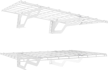 The Atlas 2-Pack 2x3 ft Garage Wall Shelves, 400lbs Heavy Duty Garage Shelving Wall Mounted, 24"x36" Metal Floating Shelf Storage Rack, White
