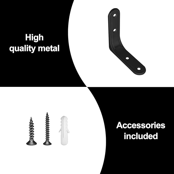 8pcs 3 Inch Heavy Duty L Brackets - 90 Degree Wall Mount Right Angle Corner Braces for Shelves, Wood, Cabinets - Black Powder Coated Steel Shelf Supports with Mounting Screws Included