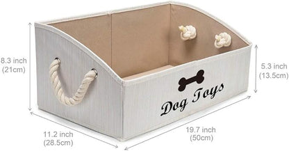 Geyecete Large Dog Toys Storage Bins-Foldable Fabric Trapezoid Organizer Boxes with Weave Rope Handle,Collapsible Basket for Shelves,Dog Apparel(Beige-Dog)
