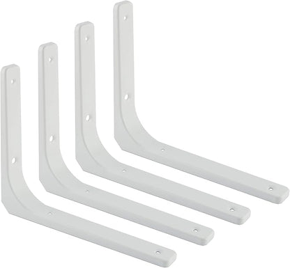 SAYAYO L Bracket, 10 x 8 Inch Iron Metal Shelf Support Heavy Duty Corner Bracket Decorative Shelf Hardware, 4 PCS Bright White