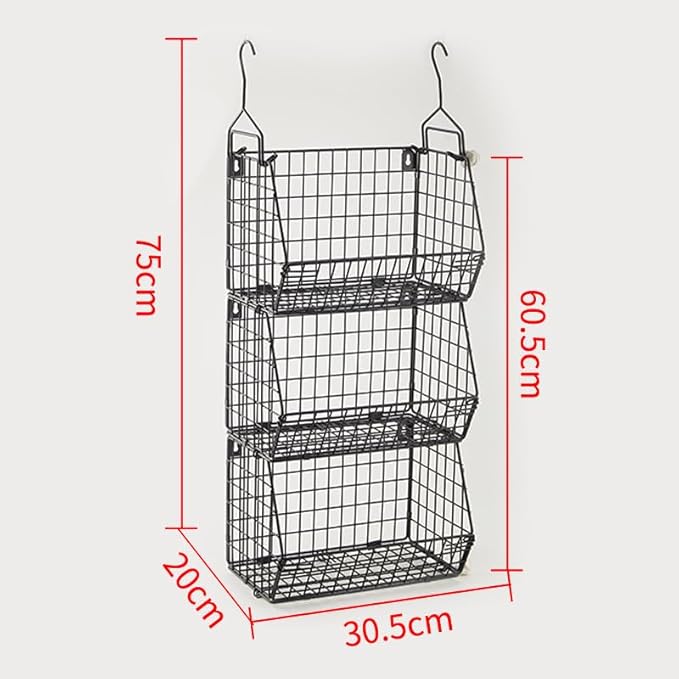 3 Tier Hanging Foldable Wire Baskets Closet Organizer Clothes Shelves Countertop Caddy Bin Wall Mount Shelf Wire Storage Basket Bins for Clothing Handbags Snacks Drinks Fruits M
