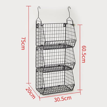 3 Tier Hanging Foldable Wire Baskets Closet Organizer Clothes Shelves Countertop Caddy Bin Wall Mount Shelf Wire Storage Basket Bins for Clothing Handbags Snacks Drinks Fruits M