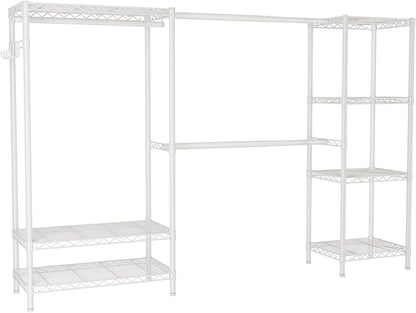 Heavy Duty Garment Rack Clothes Rack,Large Metal Closet Organizer System Storage Wardrobe,Freestanding Clothing Rack with 9 Adjustable Wire Shelves&3 Hang Rods,MaxLoad 1500lbs White