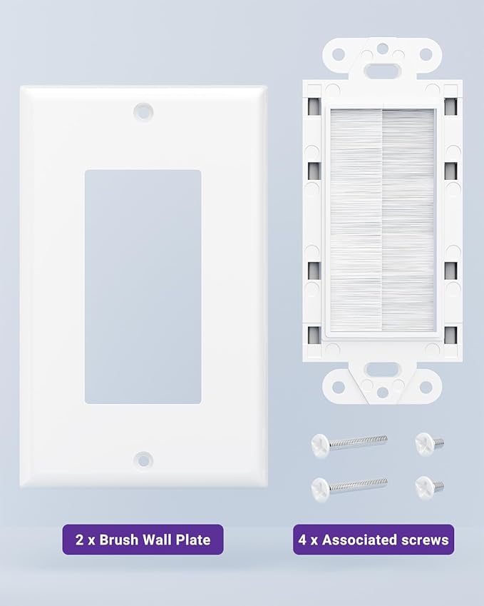 VCE Brush Wall Plate Cable Pass Through, 5 Pack Single Gang Decorator Wall Cover for Low Voltage Cables, in-Wall Cable Management for Wall Mount TV (White)