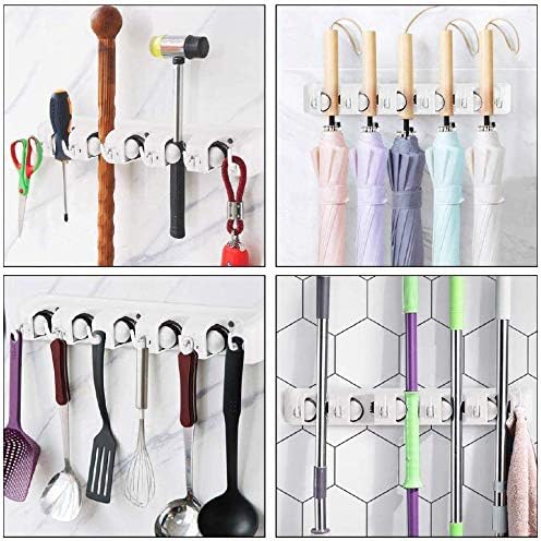 Guay Clean Broom and Mop Holder - Garden Tool Organizer - Home Storage Utility Rack- Strong Grip Hangers with Foldable Hooks - Heavy Duty Wall Mounted Shelf System - Fixed