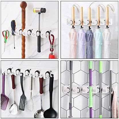 Guay Clean Broom and Mop Holder - Garden Tool Organizer - Home Storage Utility Rack- Strong Grip Hangers with Foldable Hooks - Heavy Duty Wall Mounted Shelf System - Fixed