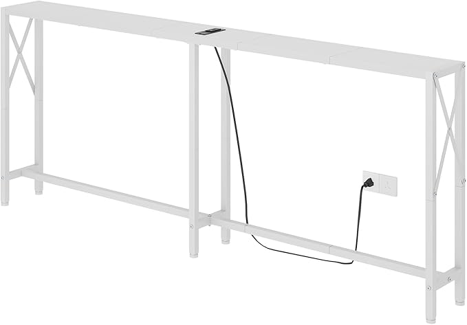 70 in Skinny Sofa Table Behind Couch, Console Table with Oulets & USB Ports for Hallway, Entryway,Living Room, Bedroom, White