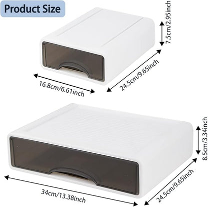 Stackable Desk Organizer, 3-Piece Plastic Drawer Set, White, 13" Wide Letter Size, 3 Drawers